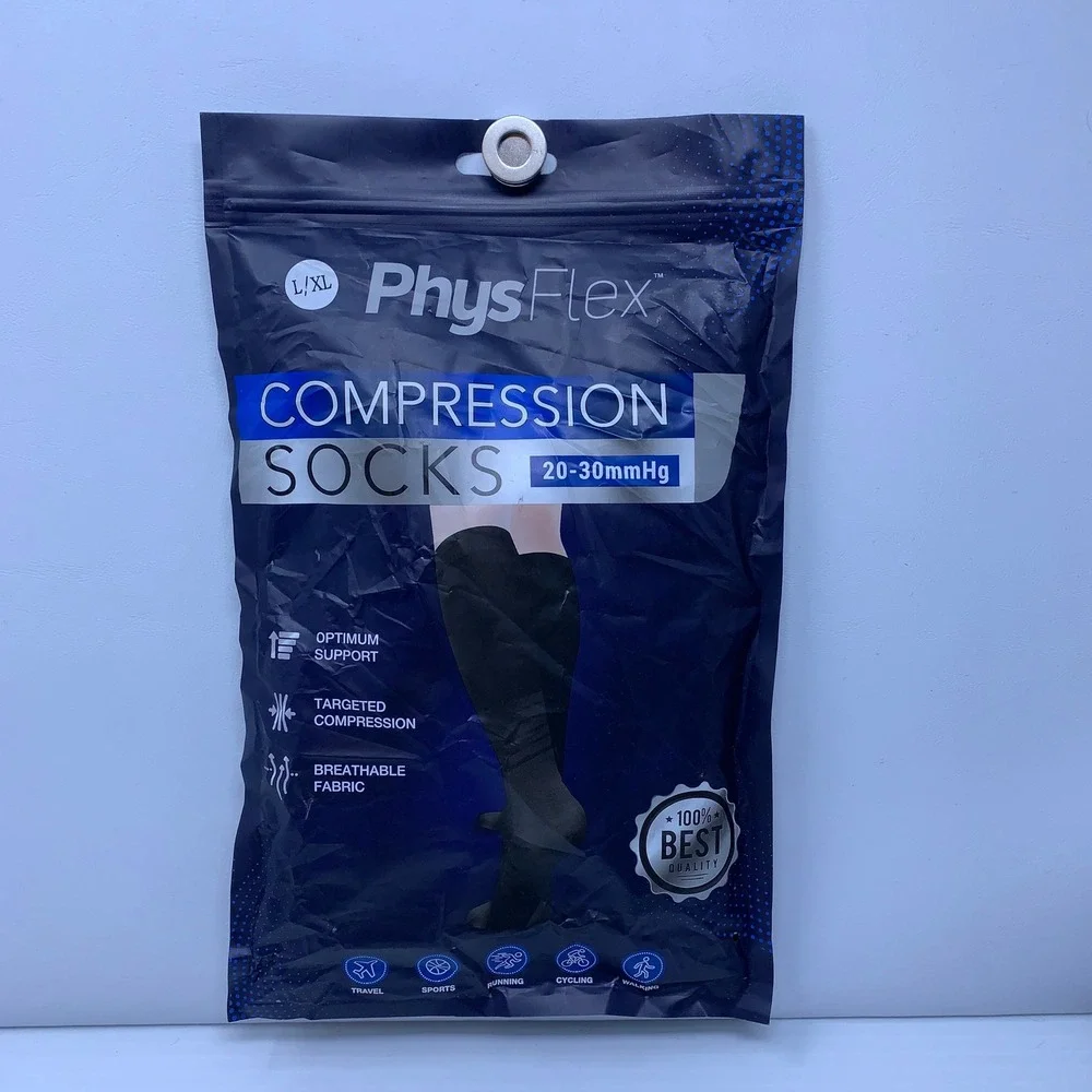 PhysFlex Unisex L/XL Black 20-30mmHg Targeted Support Compression Socks